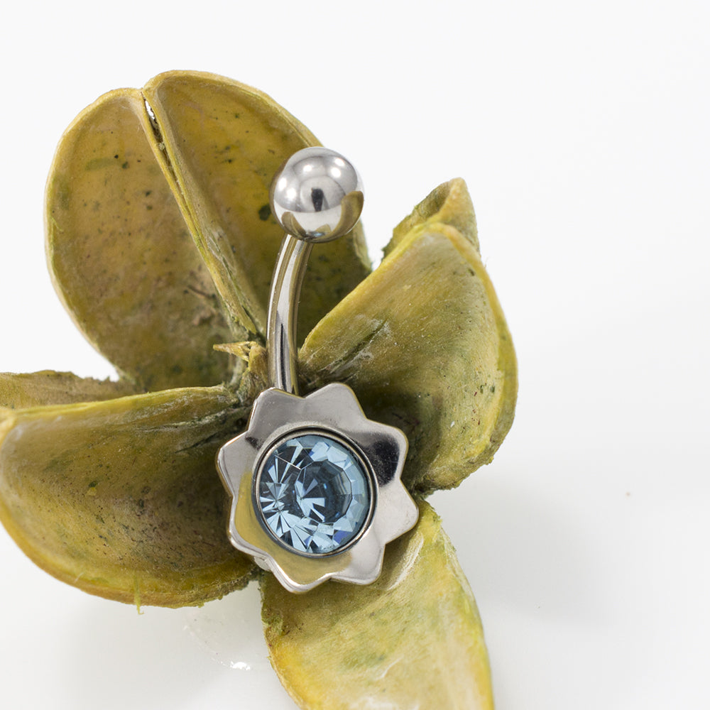 Surgical Steel 14 Gauge Belly Ring with Flower Bud Jewel - photo 12