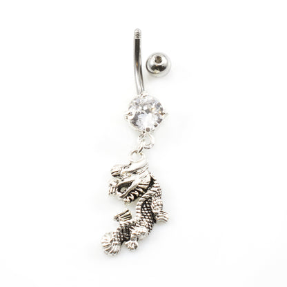 Surgical Steel 14 Gauge Belly Ring with Prong CZ Dragon - photo 2