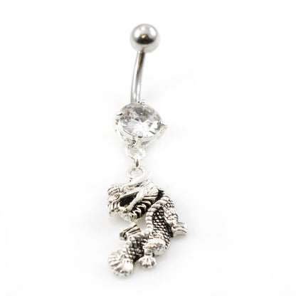 Surgical Steel 14 Gauge Belly Ring with Prong CZ Dragon - photo 3