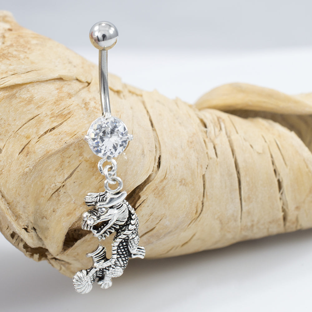 Surgical Steel 14 Gauge Belly Ring with Prong CZ Dragon - photo 4