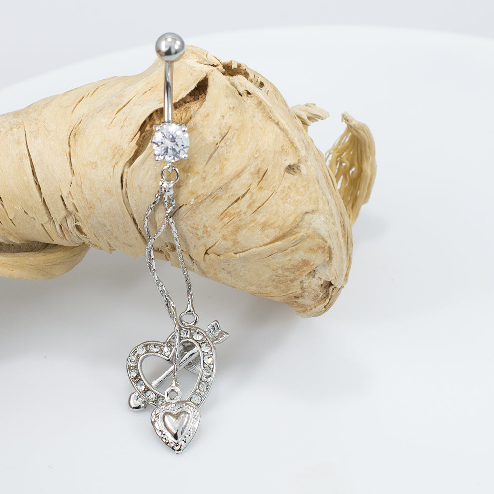 Surgical Steel 14 Gauge Belly Ring with CZ Heart Arrow Dangle - photo 2