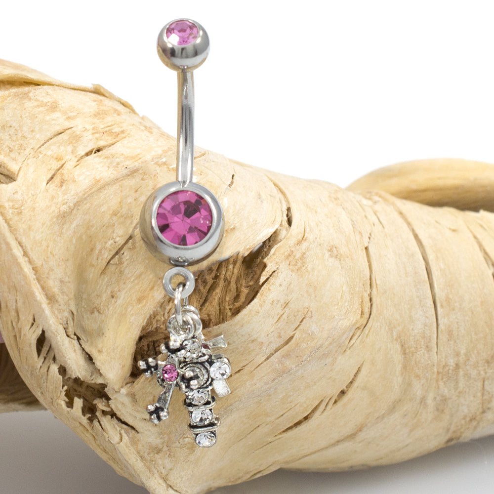 Surgical Steel 14 Gauge Belly Ring with Pink CZ Crosses - photo 3