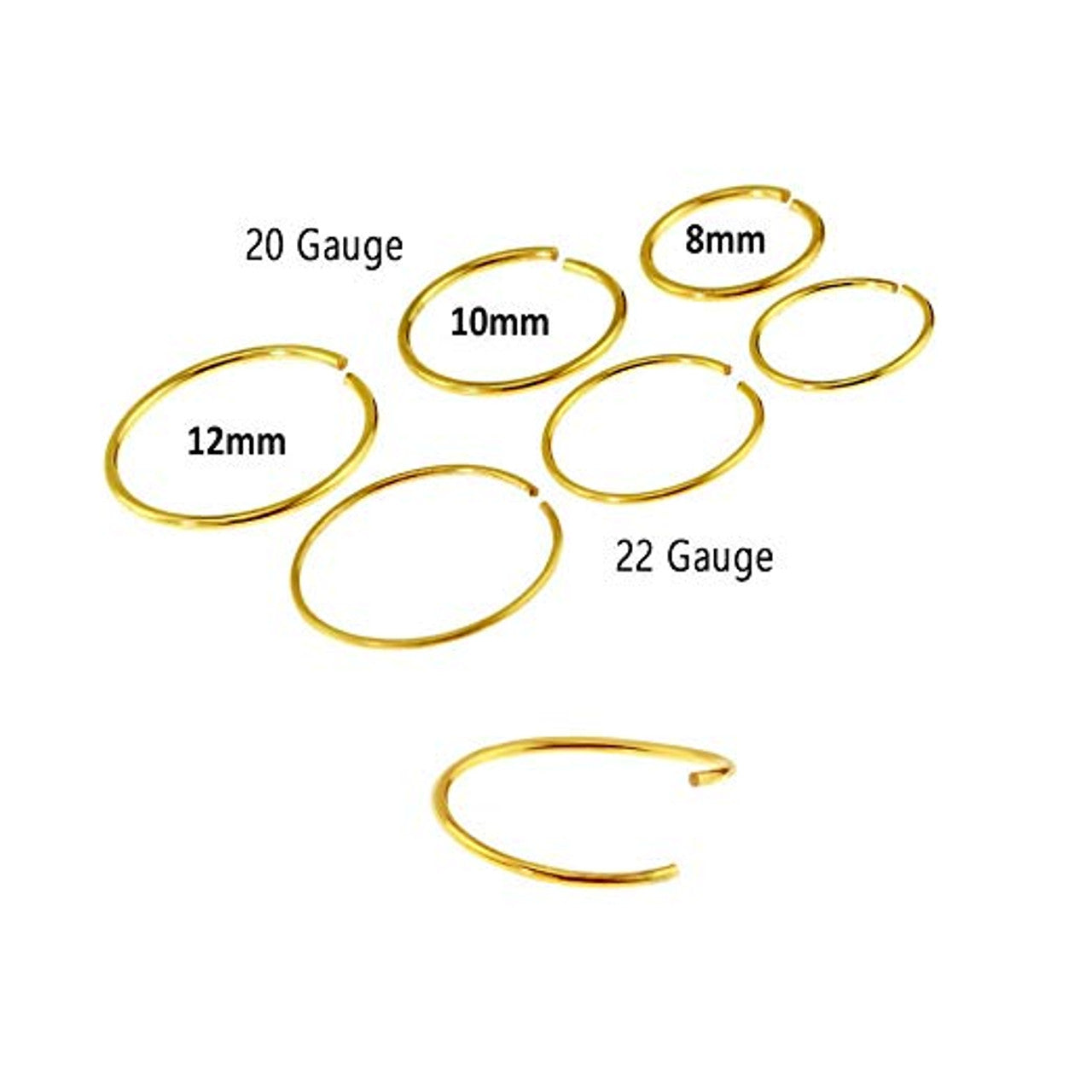 Surgical Steel Nose Hoop Ring 22 & 20 Gauge - Silver or Gold - 6 Pack