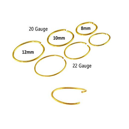 Surgical Steel Nose Hoop Ring 22 & 20 Gauge - Silver or Gold - 6 Pack