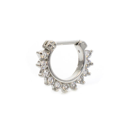 Surgical Steel Hinged Septum Clicker Ring 16 Gauge with 11 CZ Gems