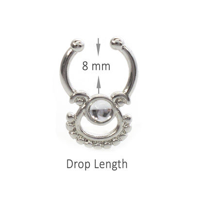 Surgical Steel Non Piercing Septum Hanger with Fan Design Clear Gem - photo 2