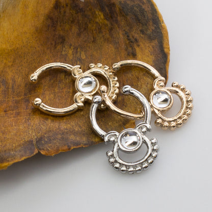 Surgical Steel Non Piercing Septum Hanger with Fan Design Clear Gem - photo 4