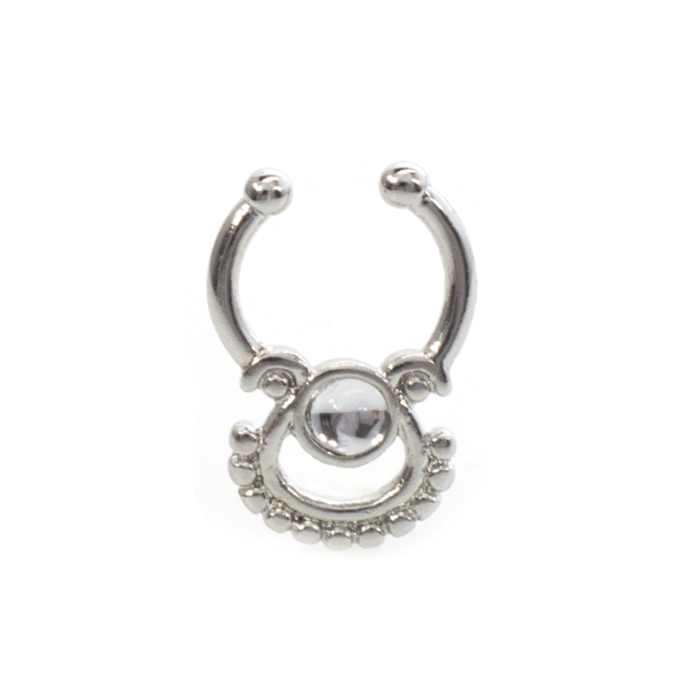 Surgical Steel Non Piercing Septum Hanger with Fan Design Clear Gem - photo 5