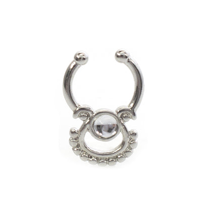 Surgical Steel Non Piercing Septum Hanger with Fan Design Clear Gem - photo 5