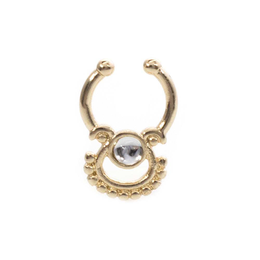 Surgical Steel Non Piercing Septum Hanger with Fan Design Clear Gem - photo 9