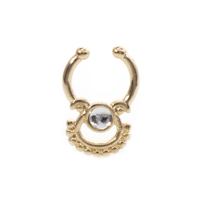 Surgical Steel Non Piercing Septum Hanger with Fan Design Clear Gem - photo 9