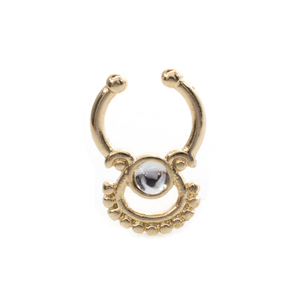 Surgical Steel Non Piercing Septum Hanger with Fan Design Clear Gem - photo 11