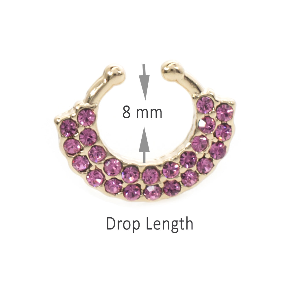 Surgical Steel Non Piercing Septum Hanger Gold Fan with Pink CZ - photo 2