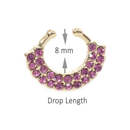 Surgical Steel Non Piercing Septum Hanger Gold Fan with Pink CZ - photo 2