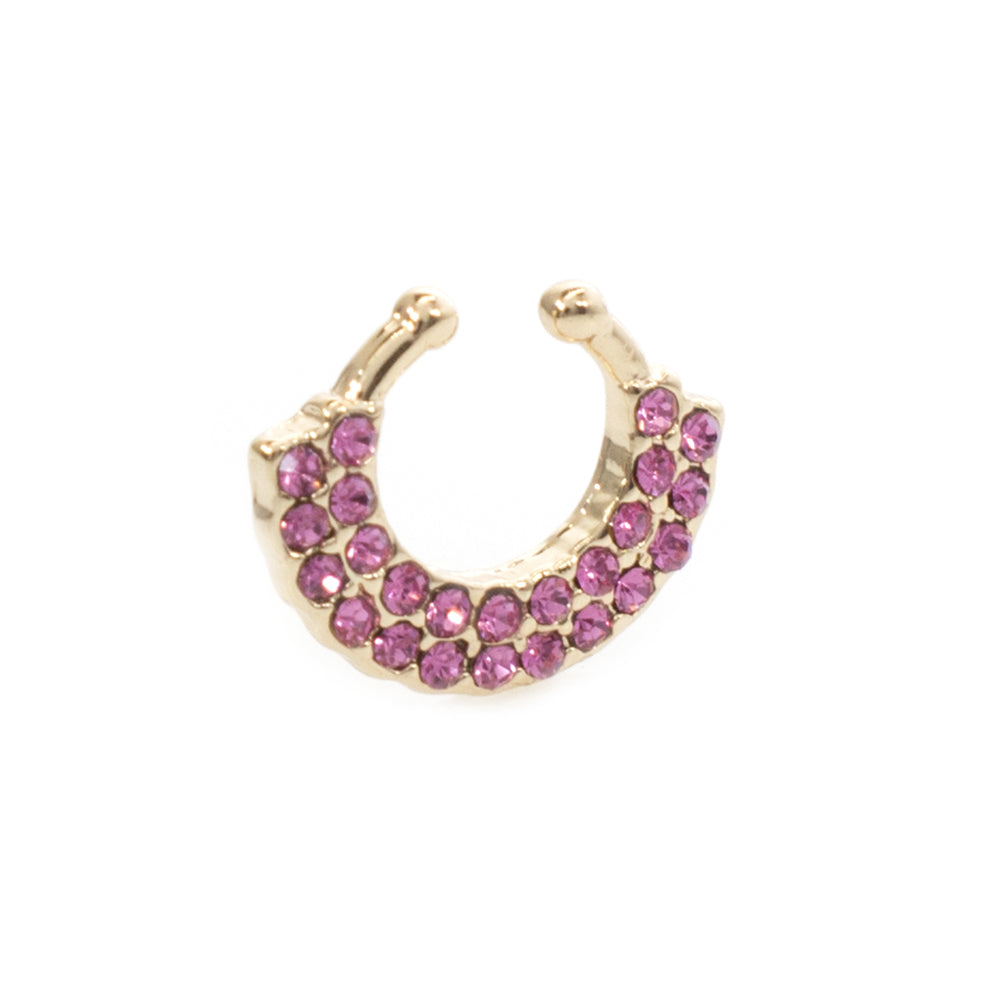 Surgical Steel Non Piercing Septum Hanger Gold Fan with Pink CZ - photo 5