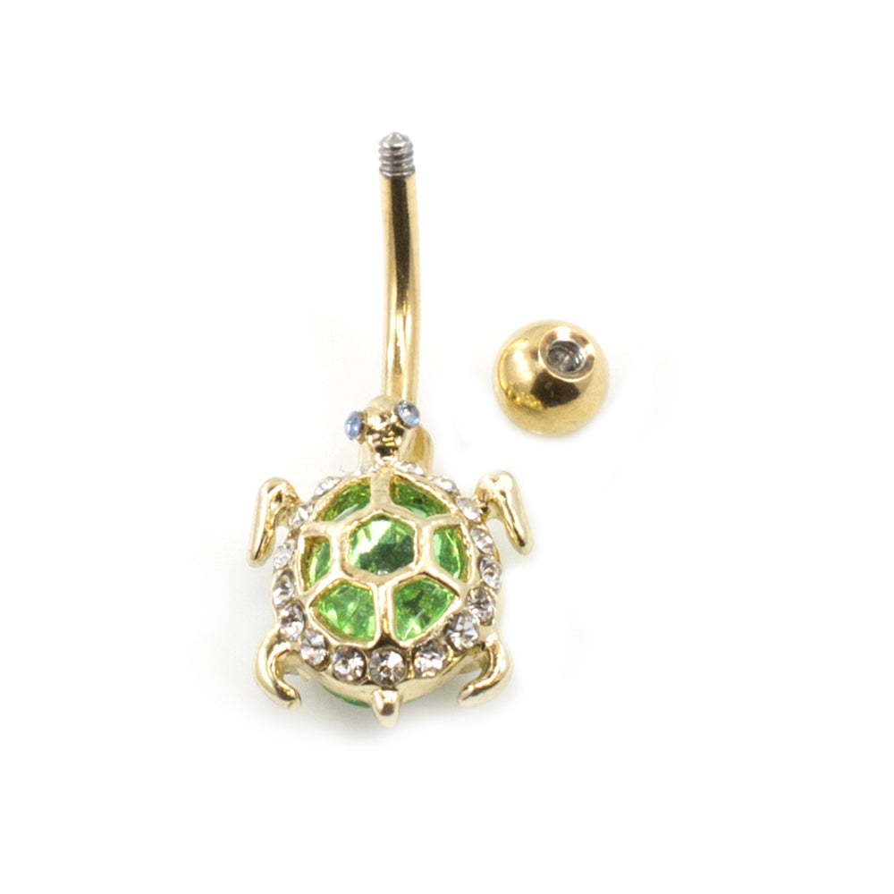 Surgical Steel 14 Gauge Belly Ring with Green CZ Turtle Design - photo 2