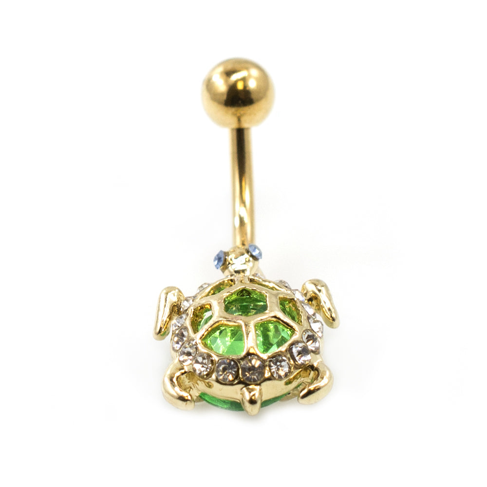 Surgical Steel 14 Gauge Belly Ring with Green CZ Turtle Design - photo 3