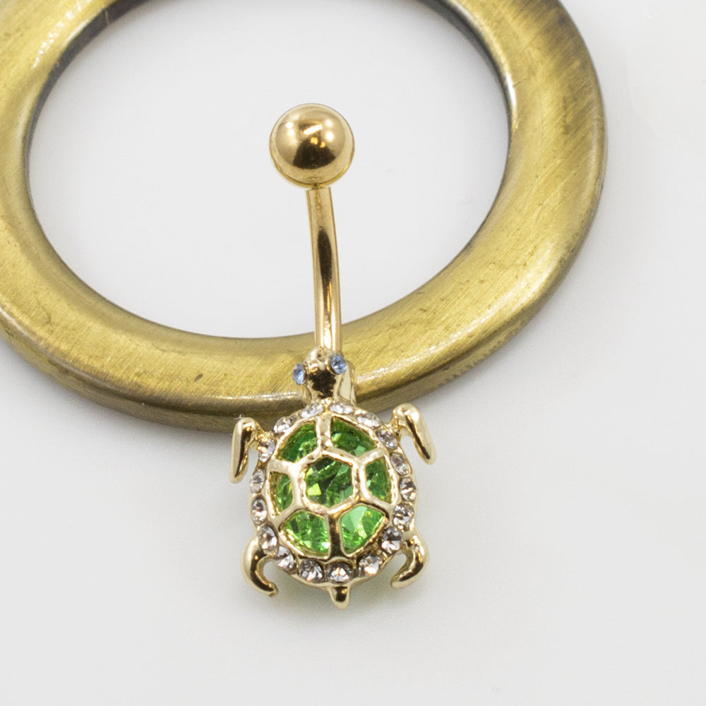 Surgical Steel 14 Gauge Belly Ring with Green CZ Turtle Design - photo 4