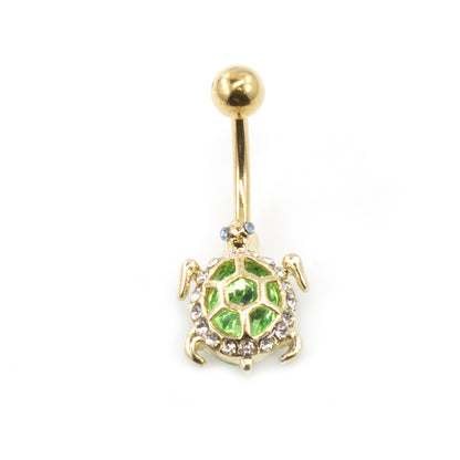 Surgical Steel 14 Gauge Belly Ring with Green CZ Turtle Design - photo 5