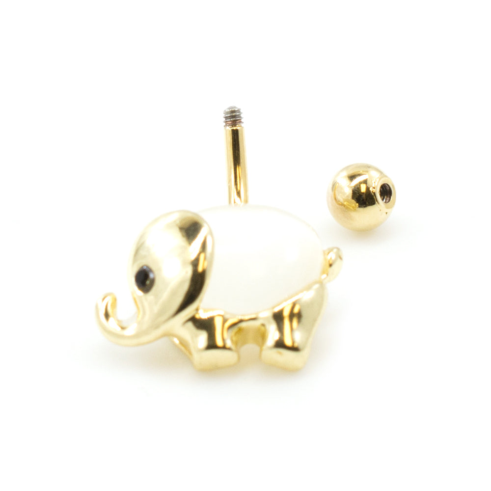 Surgical Steel 14 Gauge Belly Ring with Large Opalite Elephant - photo 2