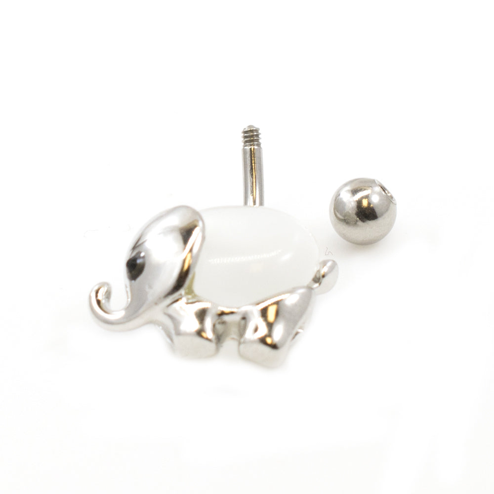 Surgical Steel 14 Gauge Belly Ring with Large Opalite Elephant - photo 3