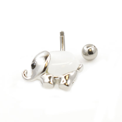Surgical Steel 14 Gauge Belly Ring with Large Opalite Elephant - photo 3