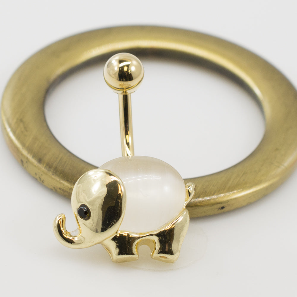 Surgical Steel 14 Gauge Belly Ring with Large Opalite Elephant - photo 5
