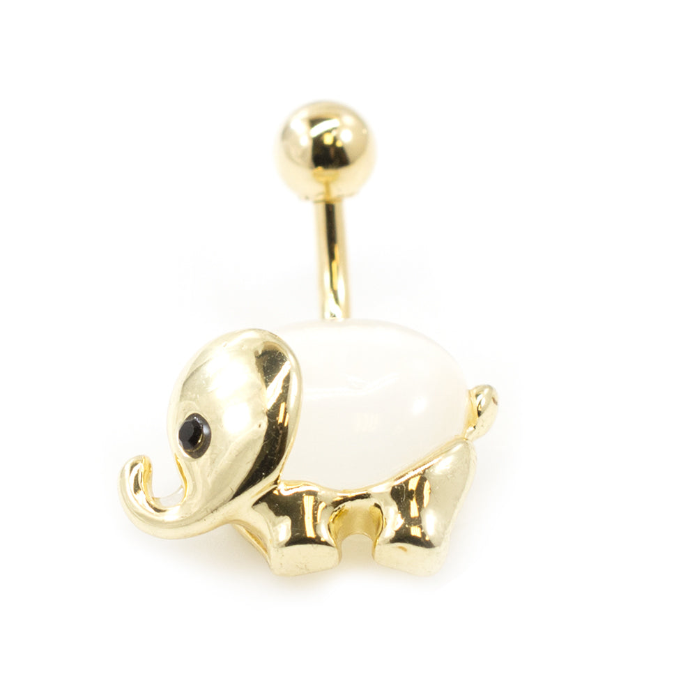Surgical Steel 14 Gauge Belly Ring with Large Opalite Elephant - photo 6