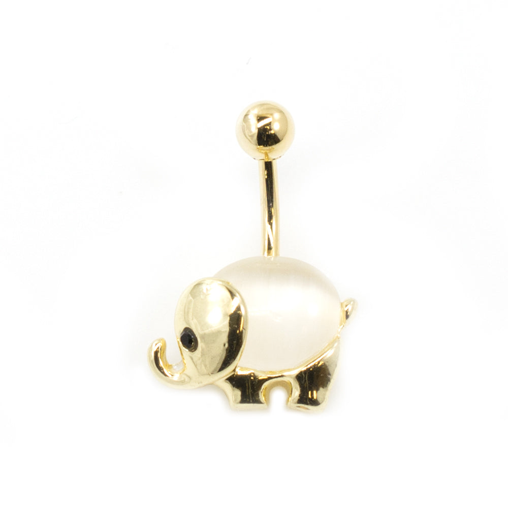 Surgical Steel 14 Gauge Belly Ring with Large Opalite Elephant - photo 7