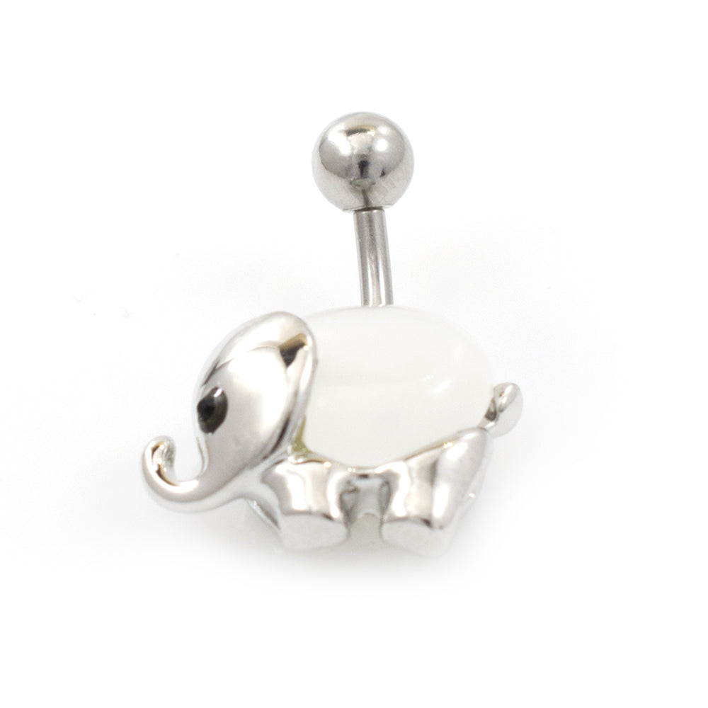 Surgical Steel 14 Gauge Belly Ring with Large Opalite Elephant - photo 8