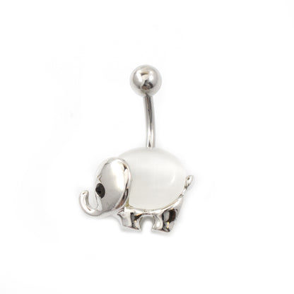 Surgical Steel 14 Gauge Belly Ring with Large Opalite Elephant - photo 9