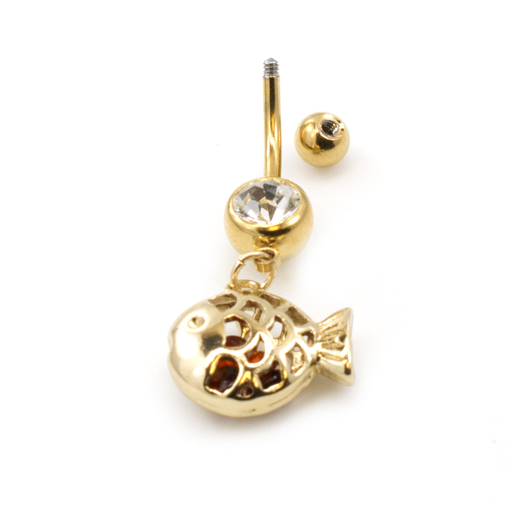 Surgical Steel 14 Gauge Belly Ring with Clear CZ Filigree Fish - photo 2