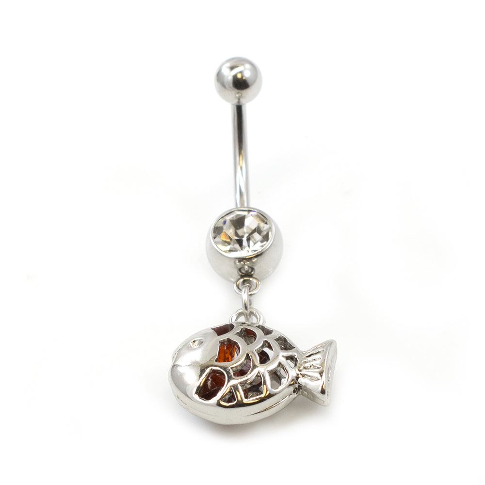 Surgical Steel 14 Gauge Belly Ring with Clear CZ Filigree Fish - photo 3