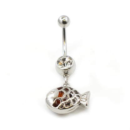 Surgical Steel 14 Gauge Belly Ring with Clear CZ Filigree Fish - photo 3