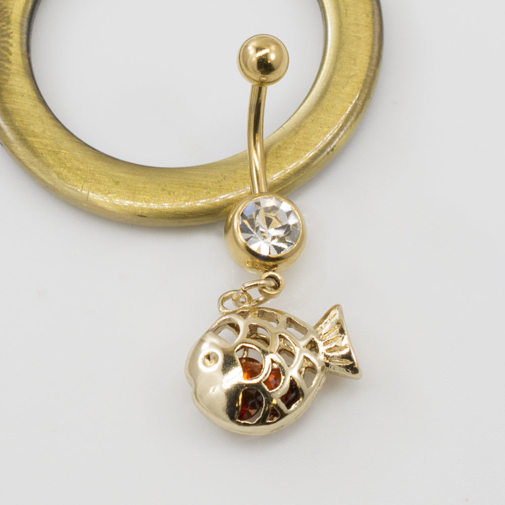 Surgical Steel 14 Gauge Belly Ring with Clear CZ Filigree Fish - photo 4