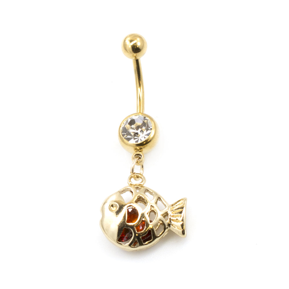 Surgical Steel 14 Gauge Belly Ring with Clear CZ Filigree Fish - photo 5