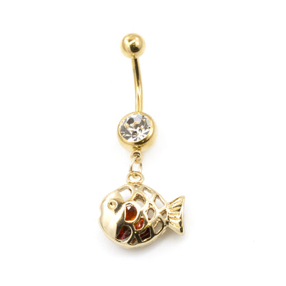 Surgical Steel 14 Gauge Belly Ring with Clear CZ Filigree Fish - photo 5