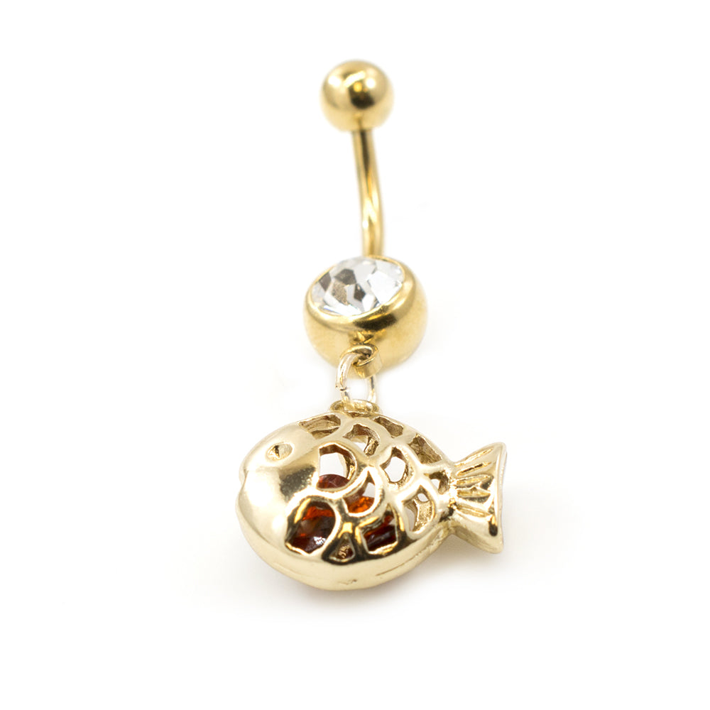 Surgical Steel 14 Gauge Belly Ring with Clear CZ Filigree Fish - photo 6