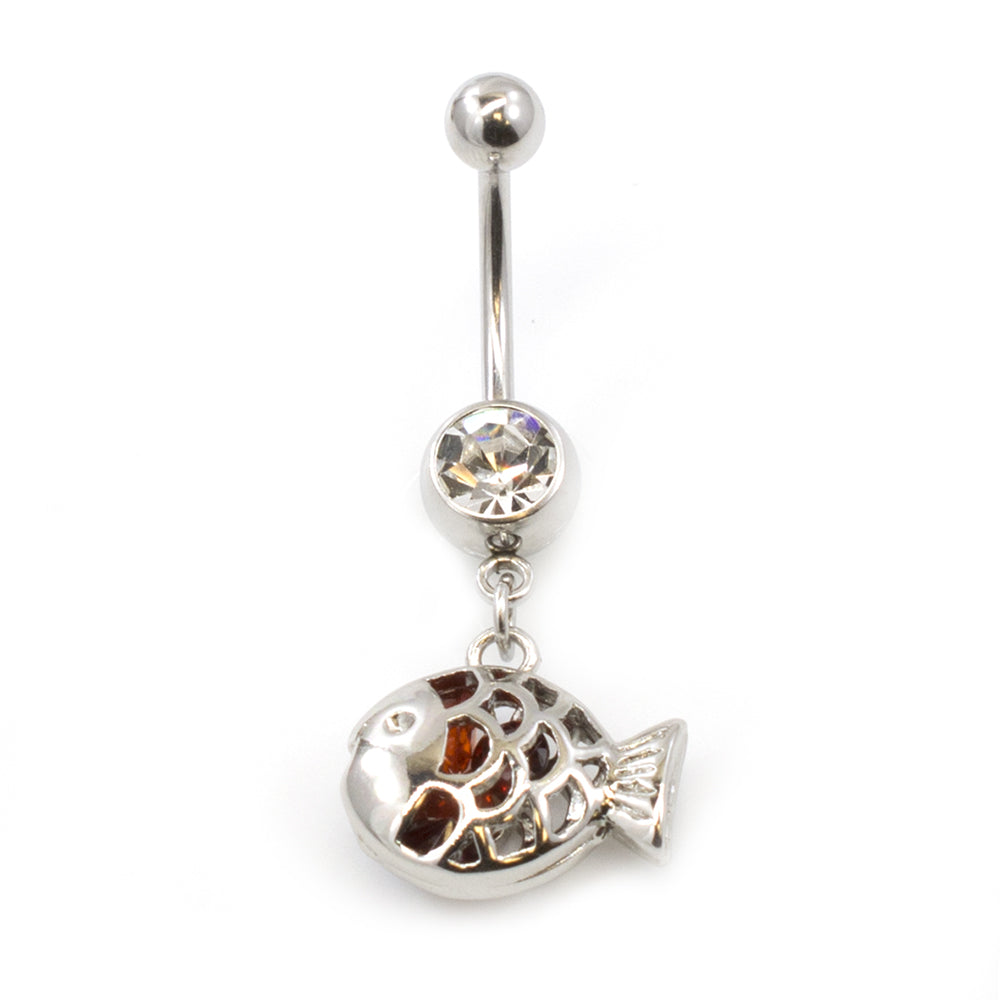Surgical Steel 14 Gauge Belly Ring with Clear CZ Filigree Fish - photo 7