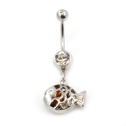 Surgical Steel 14 Gauge Belly Ring with Clear CZ Filigree Fish - photo 7