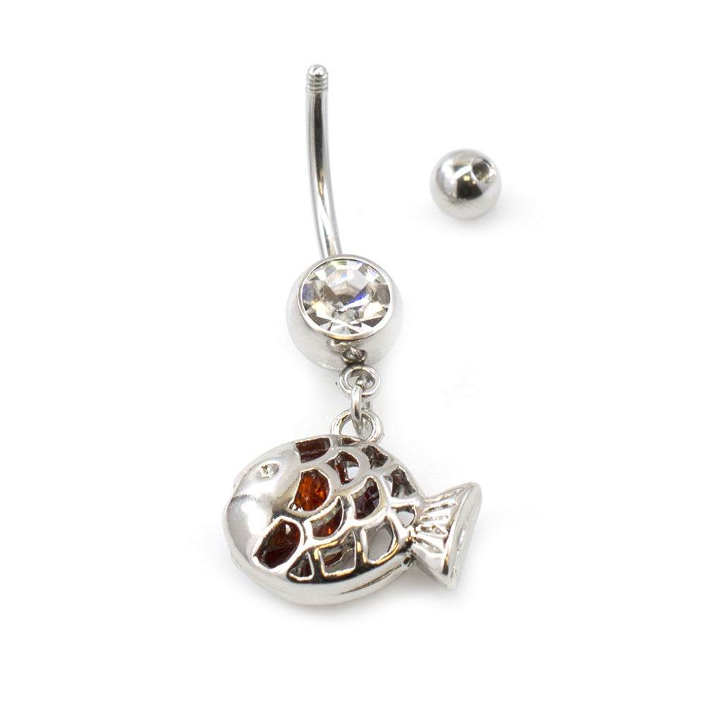 Surgical Steel 14 Gauge Belly Ring with Clear CZ Filigree Fish - photo 8