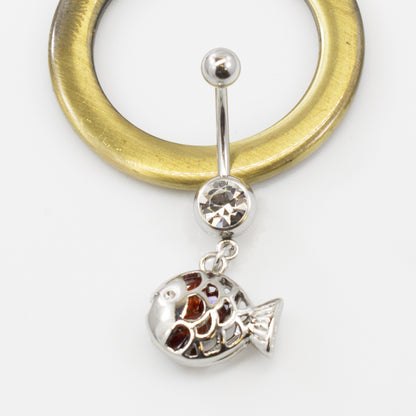 Surgical Steel 14 Gauge Belly Ring with Clear CZ Filigree Fish - photo 9