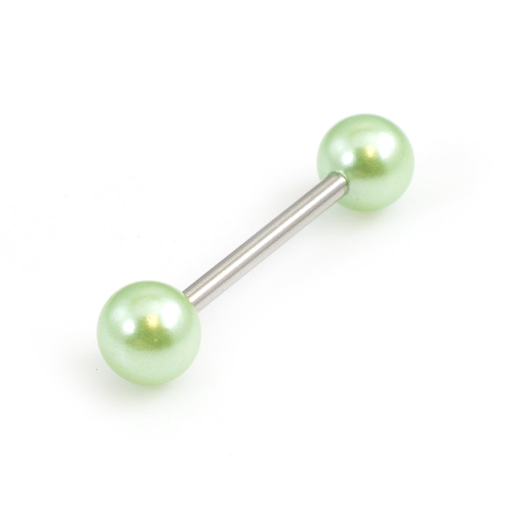 Surgical Steel 14 Gauge Tongue Barbell with Faux Pearl Balls - photo 2