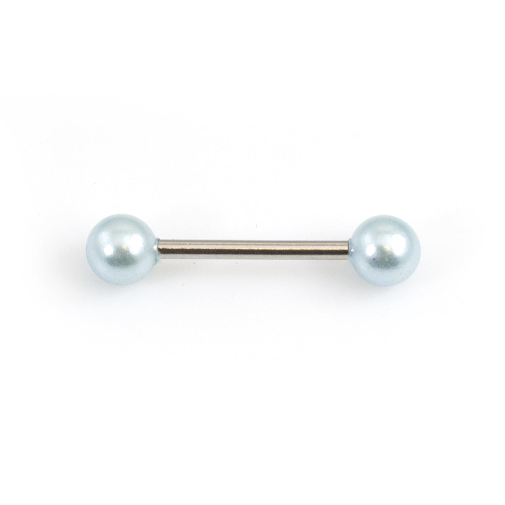 Surgical Steel 14 Gauge Tongue Barbell with Faux Pearl Balls - photo 3