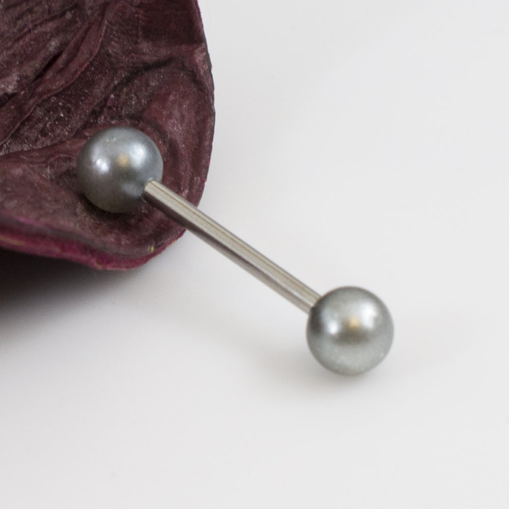 Surgical Steel 14 Gauge Tongue Barbell with Faux Pearl Balls - photo 4