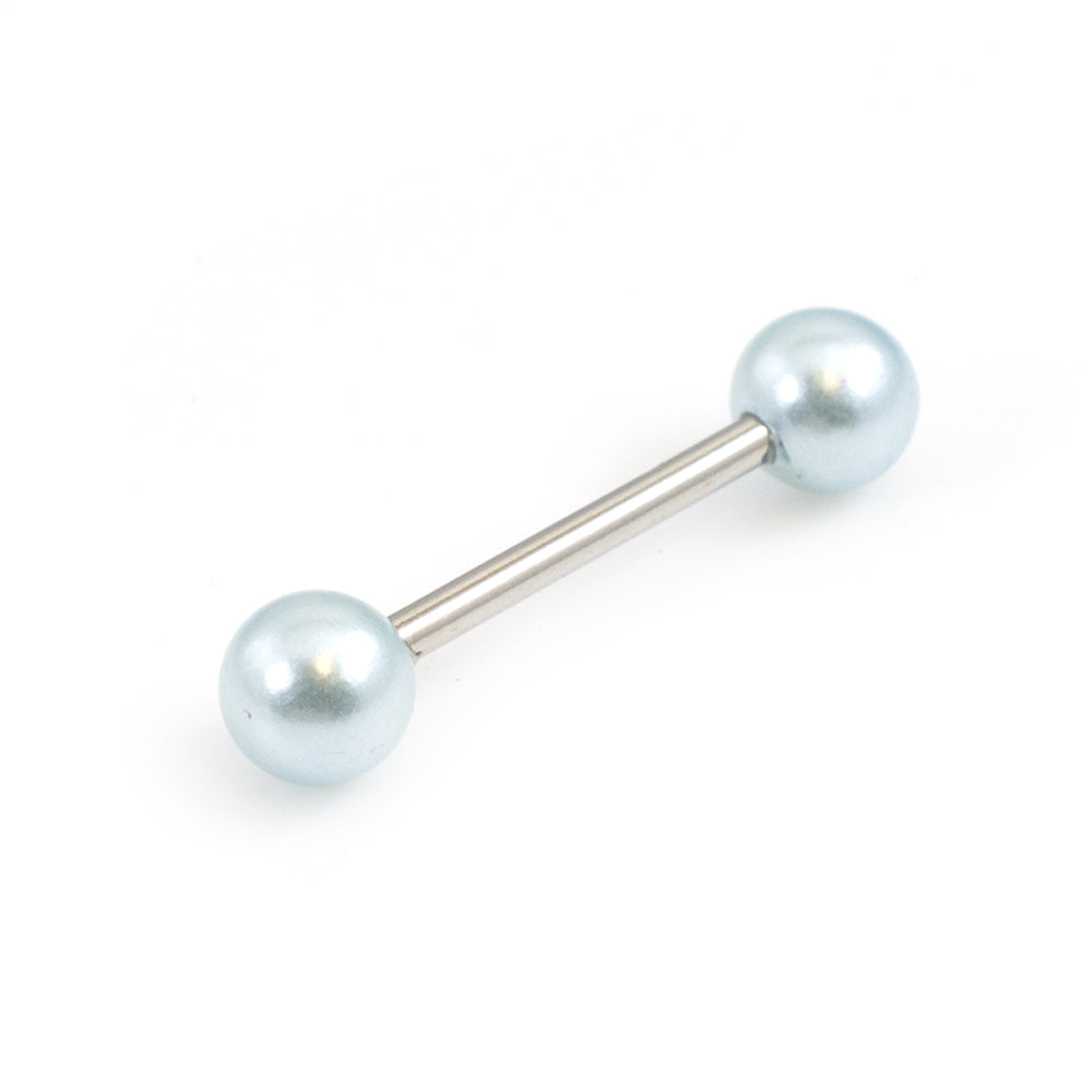 Surgical Steel 14 Gauge Tongue Barbell with Faux Pearl Balls - photo 5