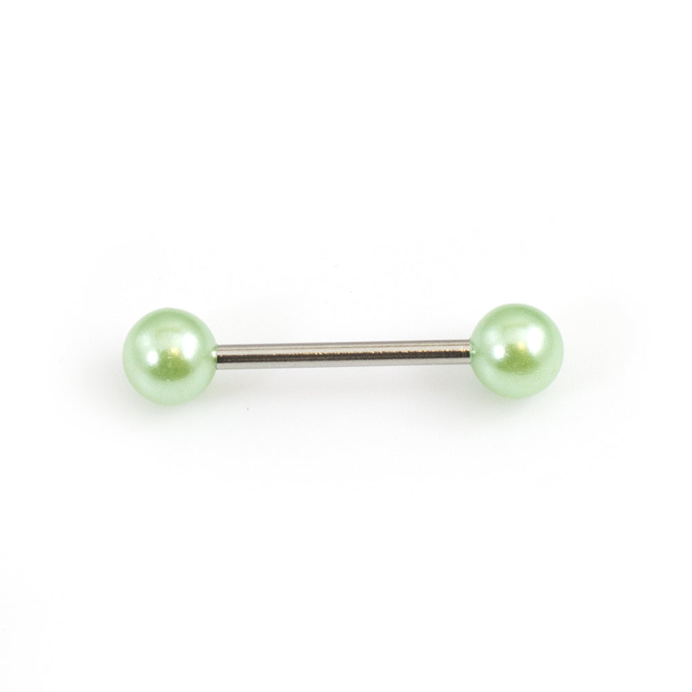 Surgical Steel 14 Gauge Tongue Barbell with Faux Pearl Balls - photo 7