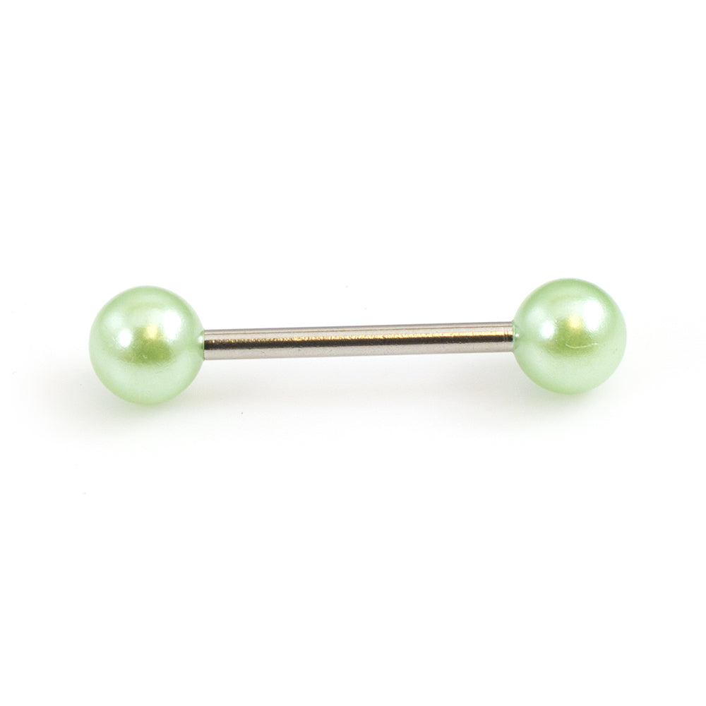 Surgical Steel 14 Gauge Tongue Barbell with Faux Pearl Balls - photo 8