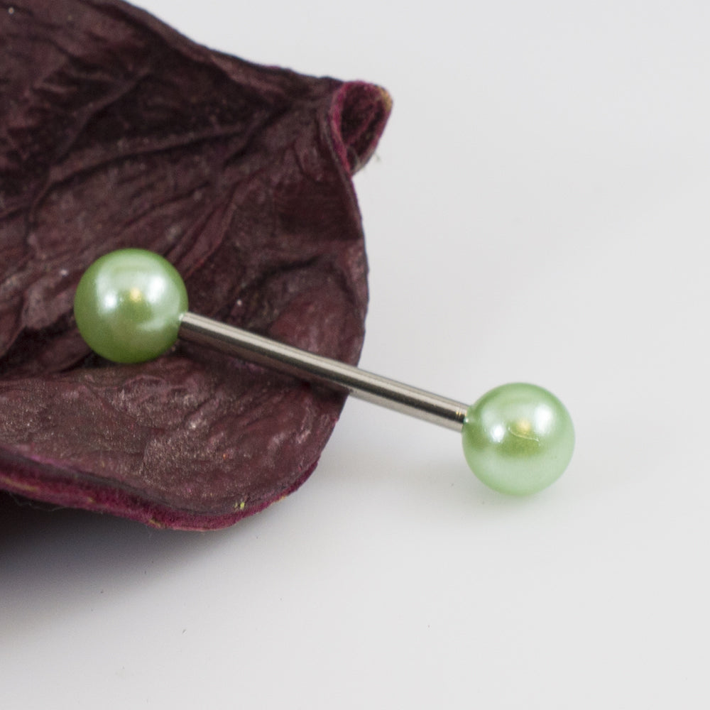 Surgical Steel 14 Gauge Tongue Barbell with Faux Pearl Balls - photo 9