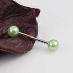 Surgical Steel 14 Gauge Tongue Barbell with Faux Pearl Balls - photo 9